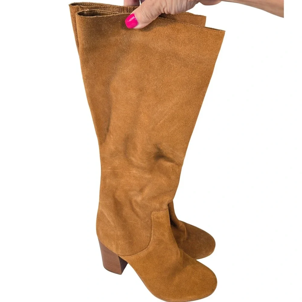 Michael Kors Tan Suede Knee High Block Heel Boots Womens‎ 8.5M Brown Round Toe
